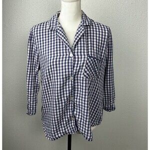Victoria's Secret Navy Blue Windowpane Button Down Sleepwear Pajama Top -Size M